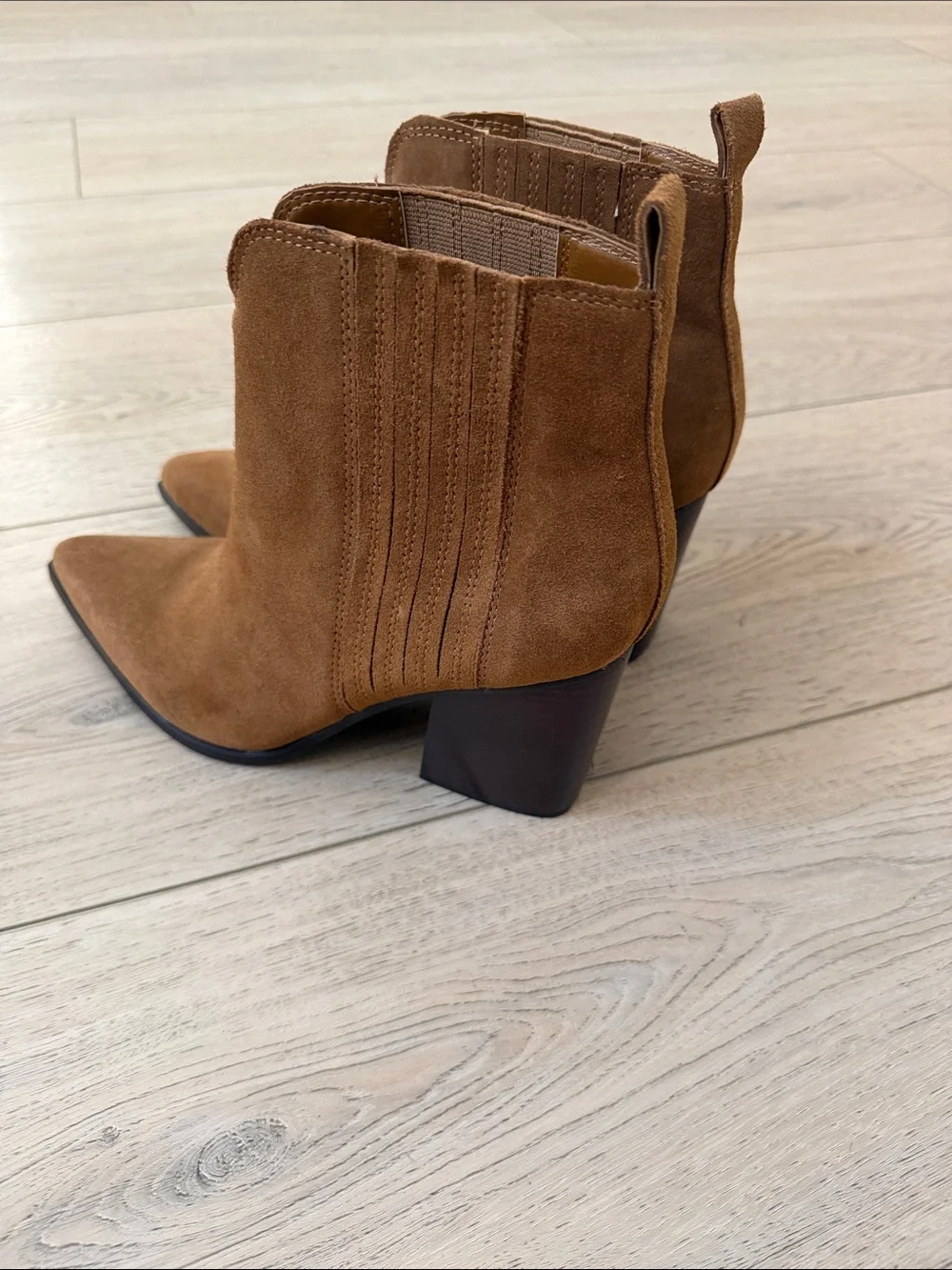 Marc Fisher Tan Suede Pointed Toe Ankle Booties